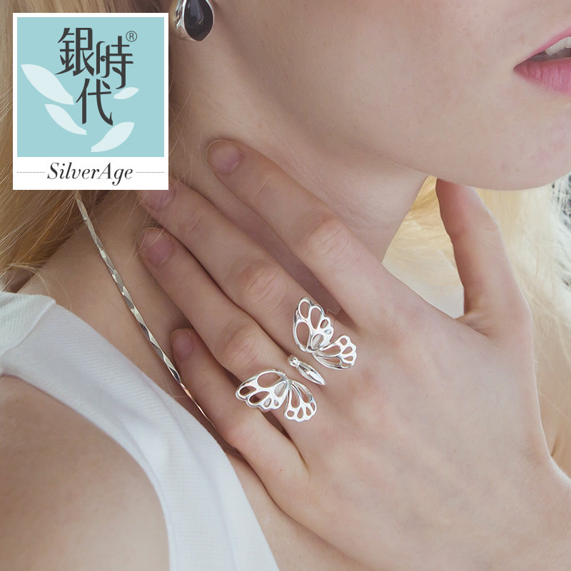 银时代 SA自然系列 蝴蝶戒指 925银饰品 欧美时尚银饰品