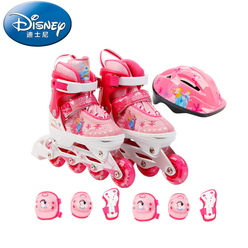 Disney/迪士尼 公主轮滑鞋儿童卡通溜冰鞋PU全闪旱冰鞋