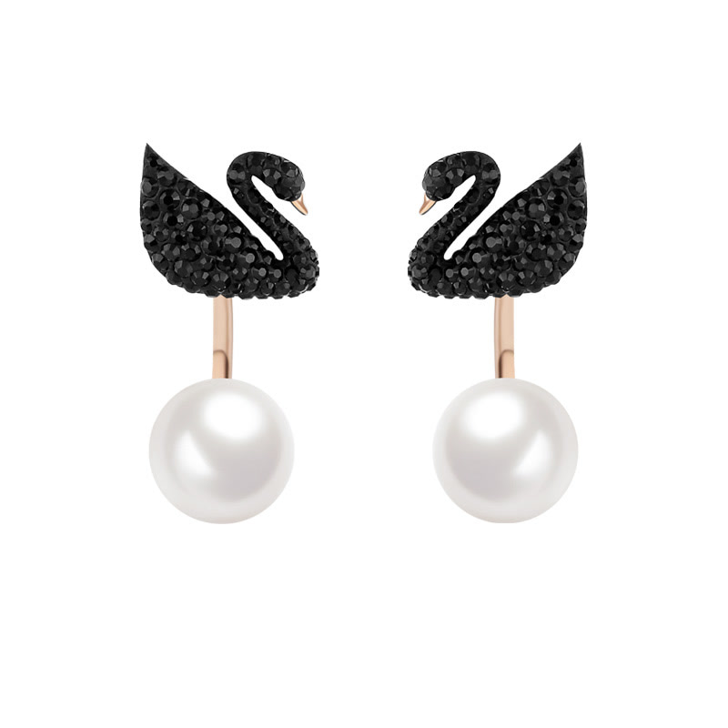 施华洛世奇Iconic Swan黑天鹅珍珠两用耳环耳钉情人礼物5193949