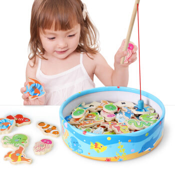 铭塔钓鱼游戏儿童玩具 磁性木制质婴儿宝宝童男孩女孩 早教启蒙1-3周岁桶装