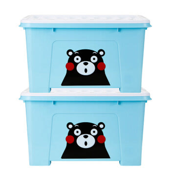 JEKO＆JEKO 熊本熊塑料玩具收纳箱加厚整理箱50L 2只装收纳盒衣服储物箱 大号带滑轮 蓝色SWB-5458
