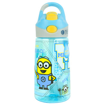 小黄人塑料杯 儿童便携吸管水杯子Tritan材质夏季运动可爱学生水壶450ML蓝色