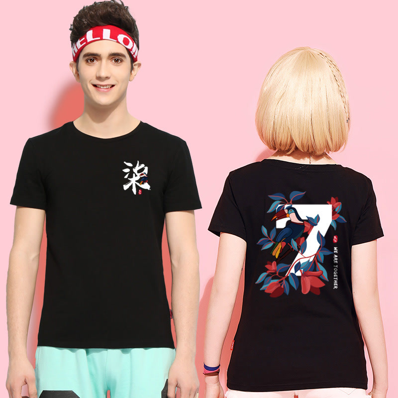 二次元动漫T恤  男韩版新款夏装柒字背后印花半袖学生宽松