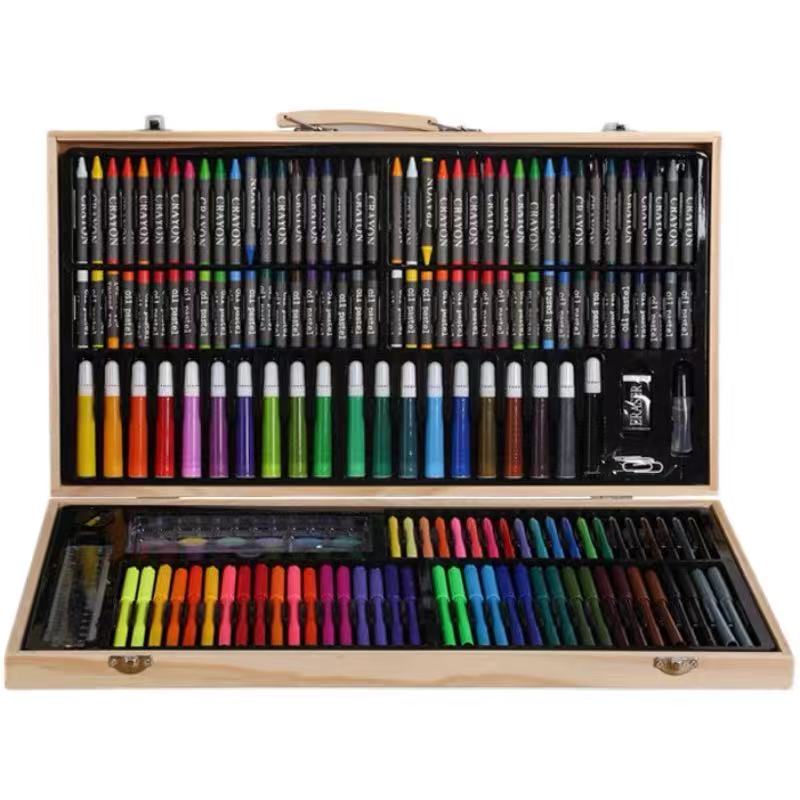 180木盒水彩笔画笔蜡笔套装美术用品儿童画笔套装